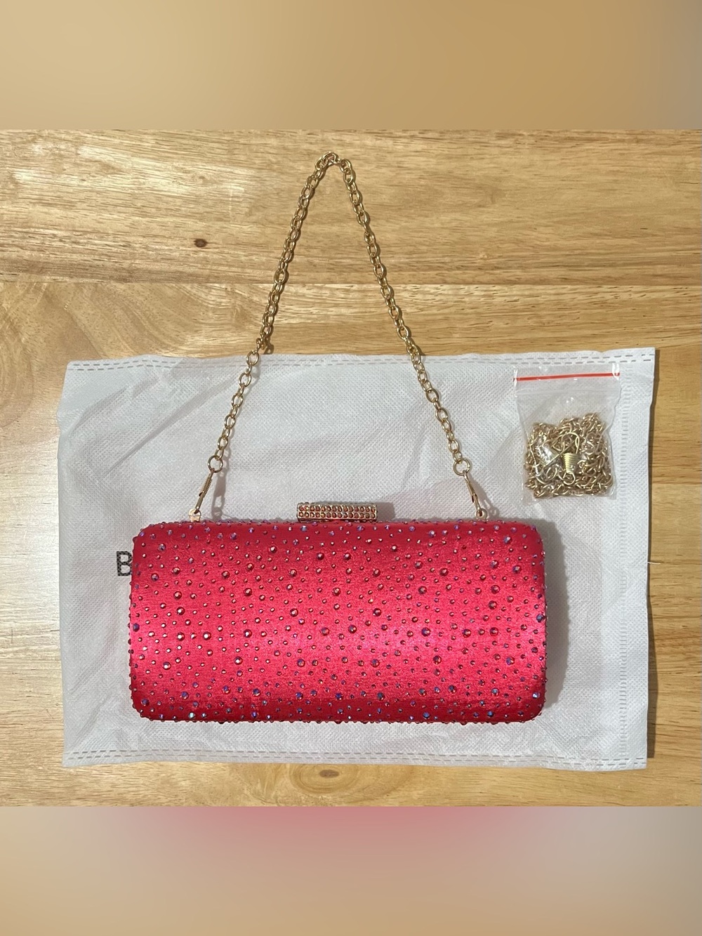 Rhinestone-Embellished Hot Pink Evening Mini Clutch Purse w/ Gold Chain, Sparkly